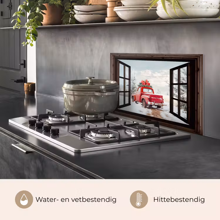 Keuken achterwand - Doorkijk - Auto - Rood - Cadeaus - Winterlandschap - Kerst — 7