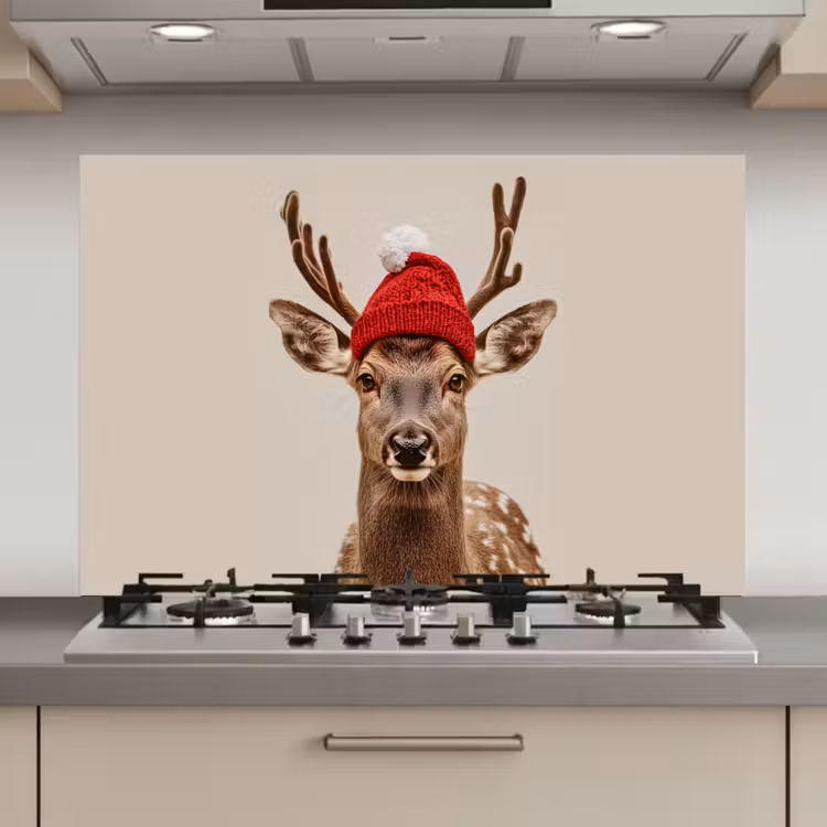 Keuken achterwand - Hert - Kerst - Muts - Dieren - Winter - Grappig — 1
