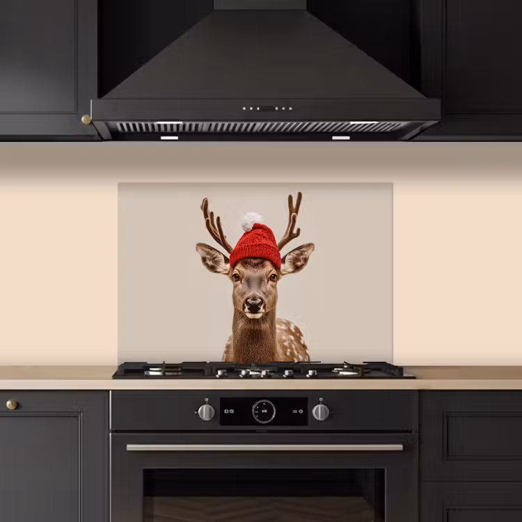 Keuken achterwand - Hert - Kerst - Muts - Dieren - Winter - Grappig — 2