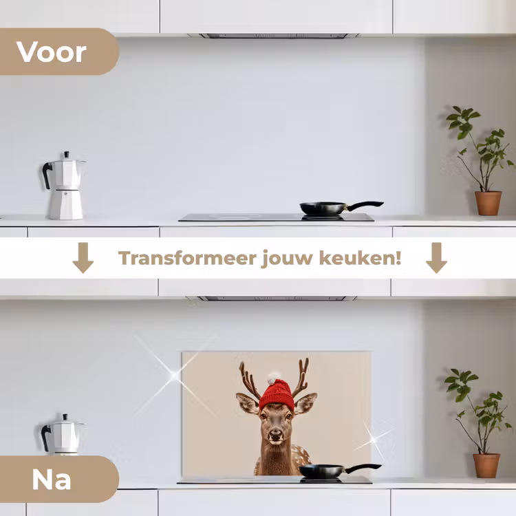 Keuken achterwand - Hert - Kerst - Muts - Dieren - Winter - Grappig — 3