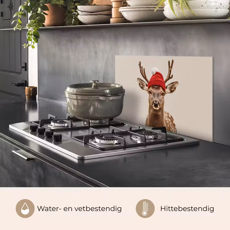 Keuken achterwand - Hert - Kerst - Muts - Dieren - Winter - Grappig — 7