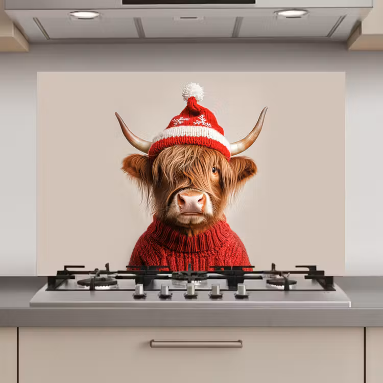 Keuken achterwand - Schotse Hooglander - Kerst - Muts - Trui - Winter — 1