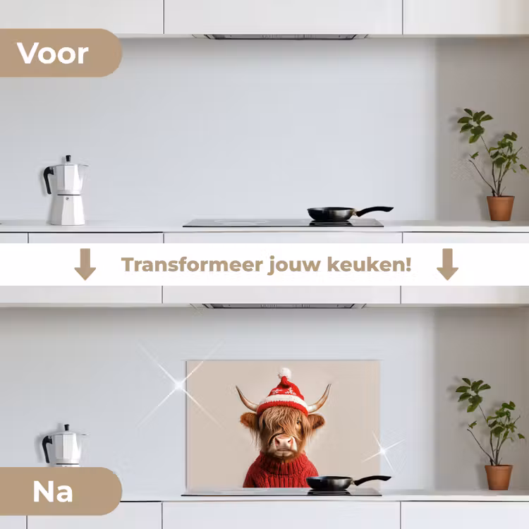 Keuken achterwand - Schotse Hooglander - Kerst - Muts - Trui - Winter — 3