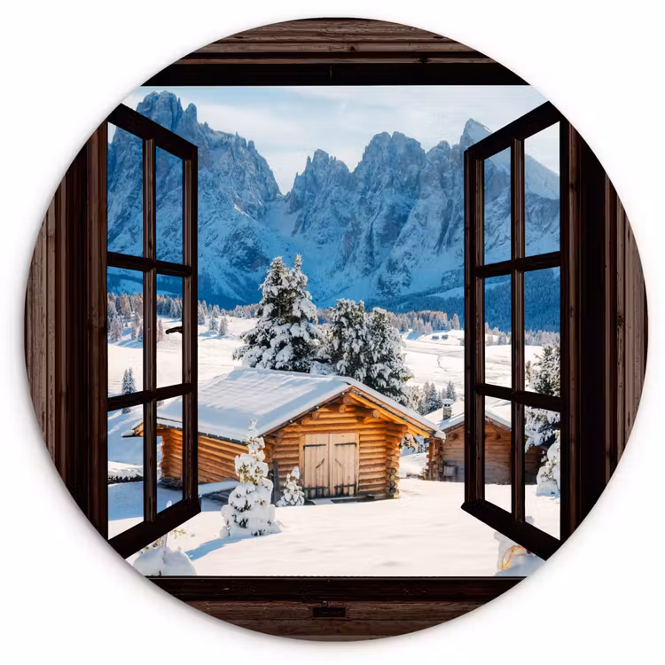 Muurcirkel - Doorkijk - Winter - Landschap - Huisje - Bergen — 1