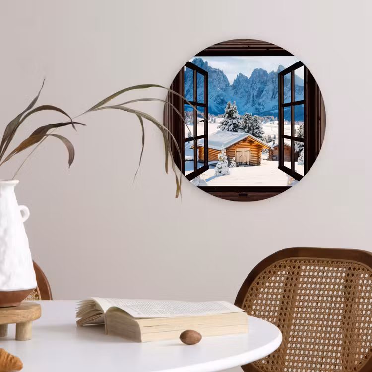 Muurcirkel - Doorkijk - Winter - Landschap - Huisje - Bergen — 4
