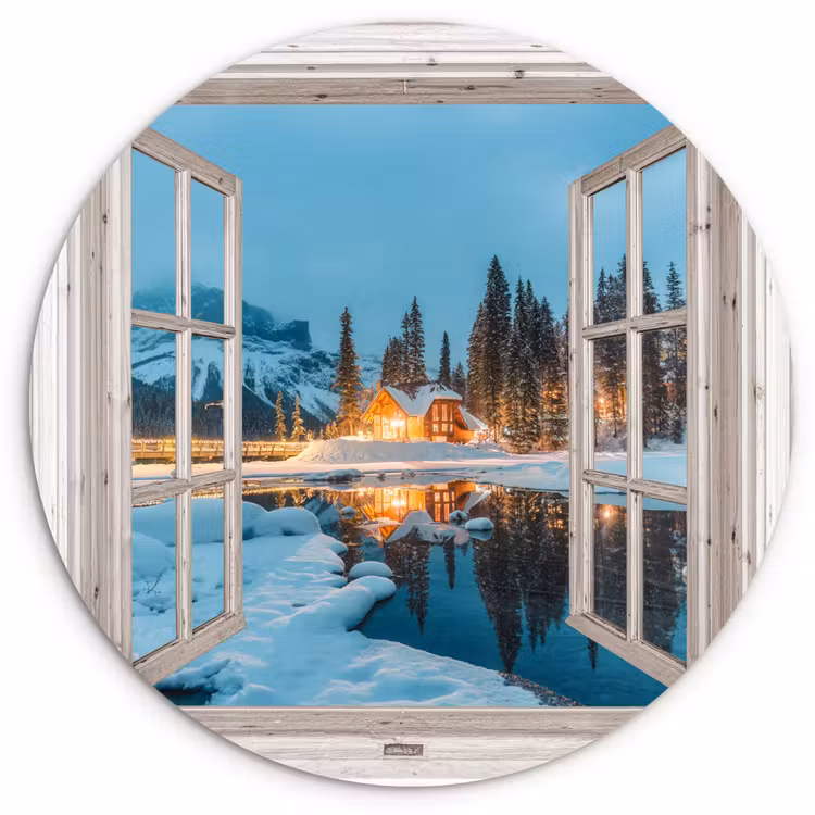 Muurcirkel - Doorkijk - Winterlandschap - Natuur - Huis - Bergen — 1