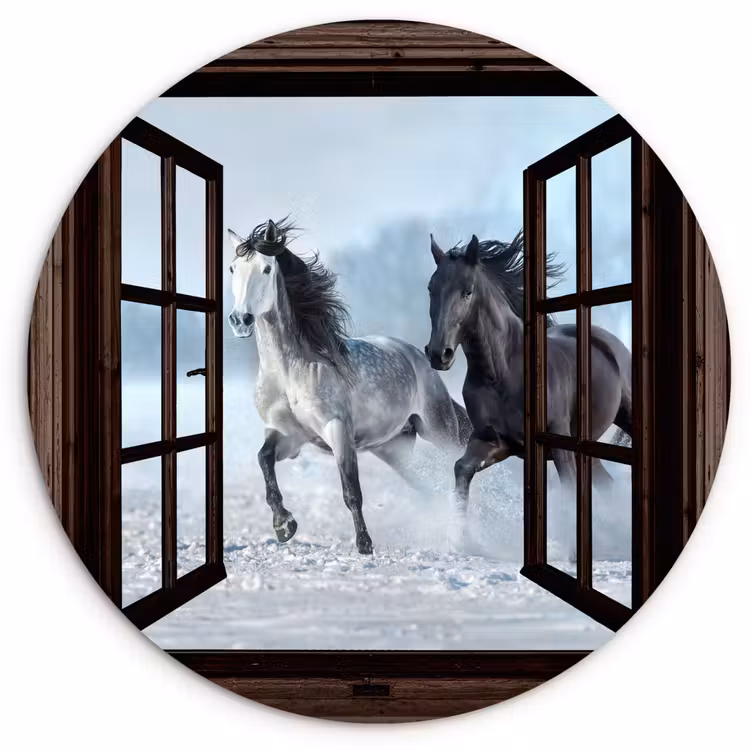 Muurcirkel - Paarden - Winter - Dieren - Natuur - Doorkijk — 1