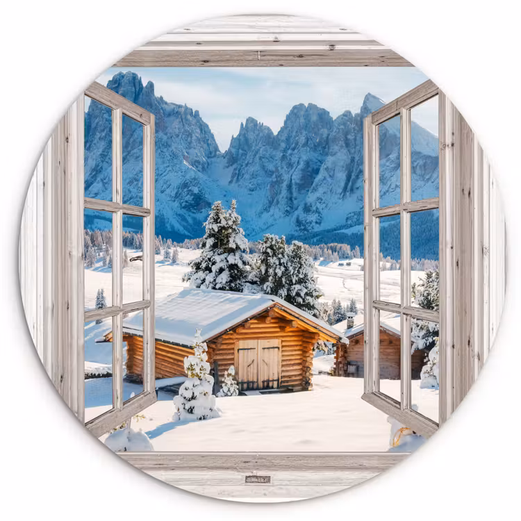 Muurcirkel - Winterlandschap - Huisje - Bergen - Uitzicht - Doorkijk - Natuur — 1