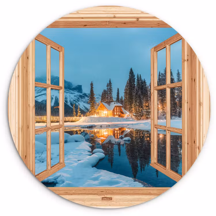 Muurcirkel - Winterlandschap - Natuur - Huis - Bergen - Doorkijk - Raam — 1
