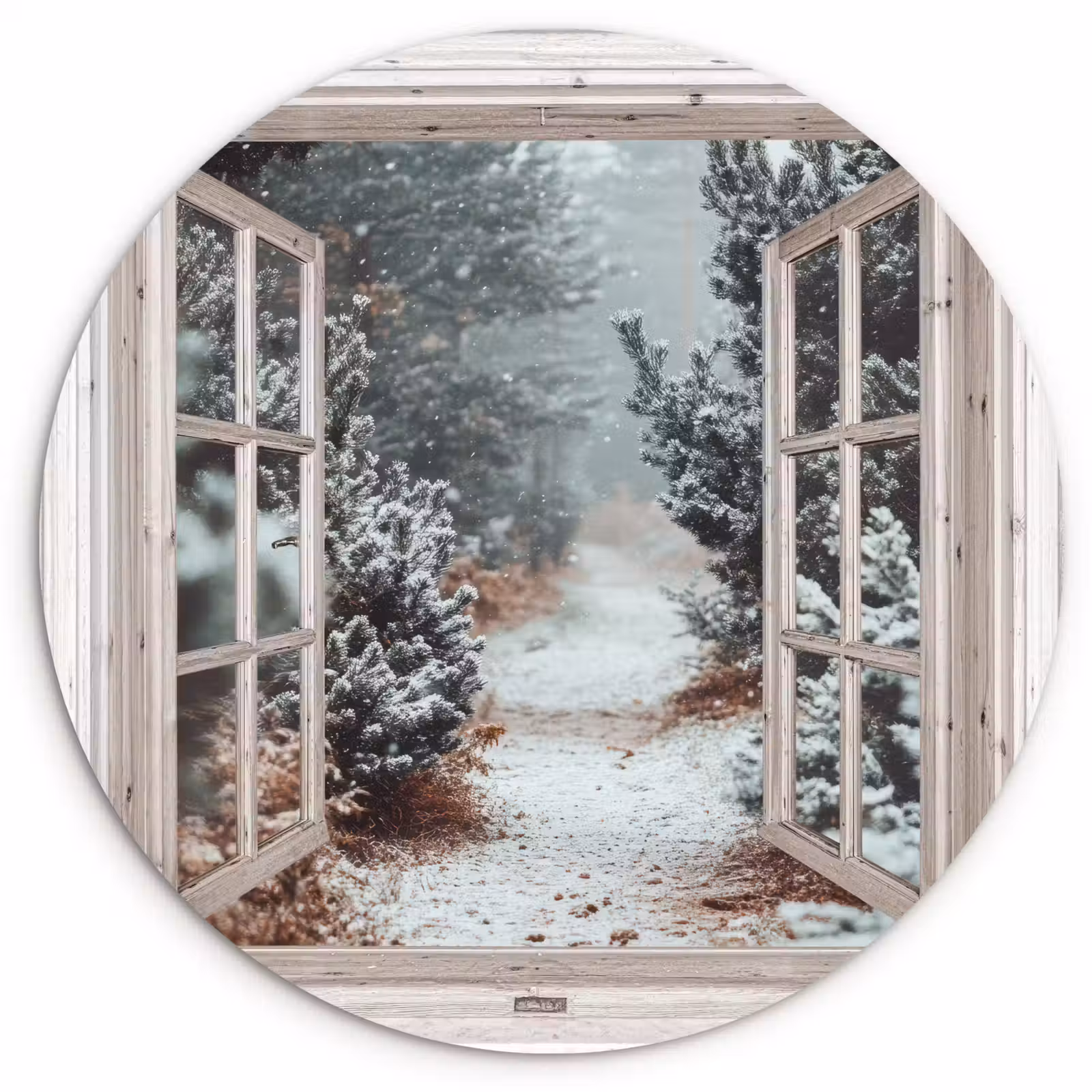 Muurcirkel - Bos - Winter - Bomen - Natuur - Pad - Doorkijk - Wit — 1