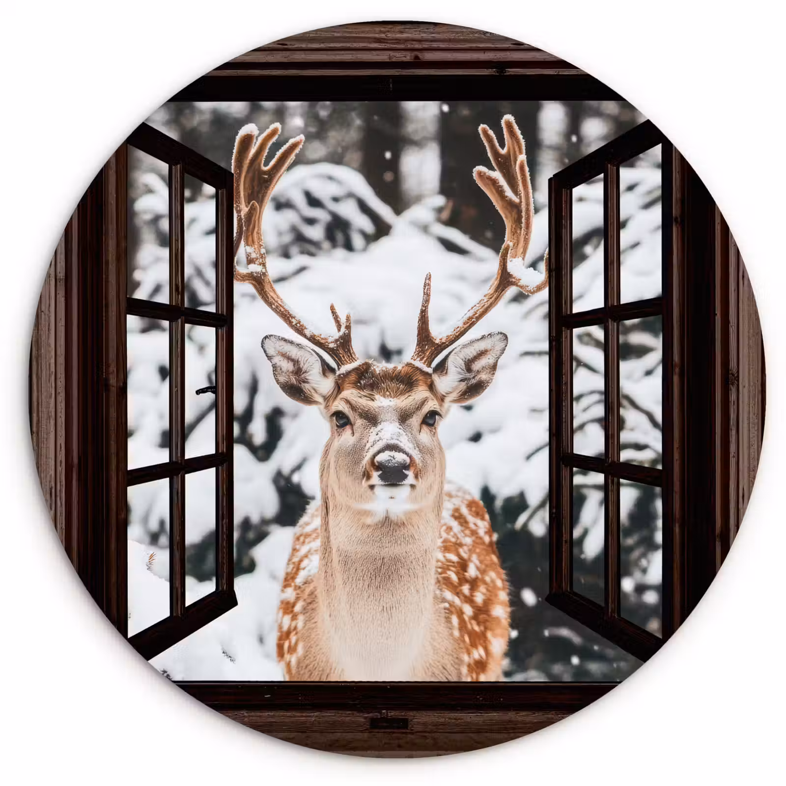 Muurcirkel - Hert - Sneeuw - Winter - Bos - Dieren - Doorkijk — 1