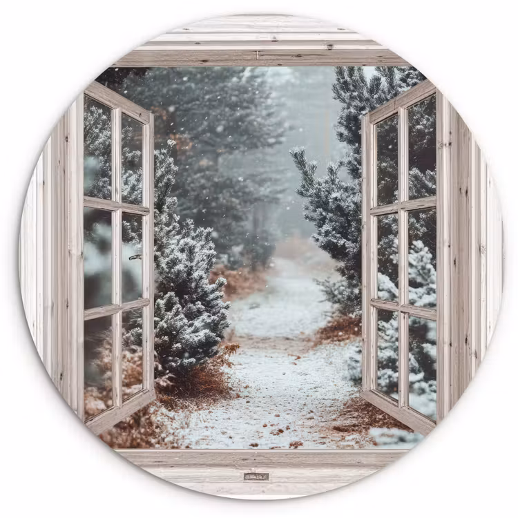 Muurcirkel - Bos - Winter - Bomen - Natuur - Pad - Doorkijk - Wit — 1