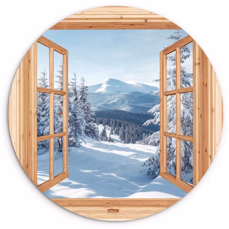 Muurcirkel - Doorkijk - Winterlandschap - Natuur - Berg - Bomen - Hout — 1