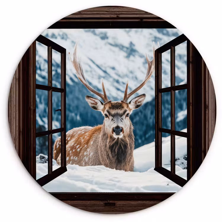 Muurcirkel - Hert - Landschap - Winter - Natuur - Dieren - Doorkijk - Bergen — 1