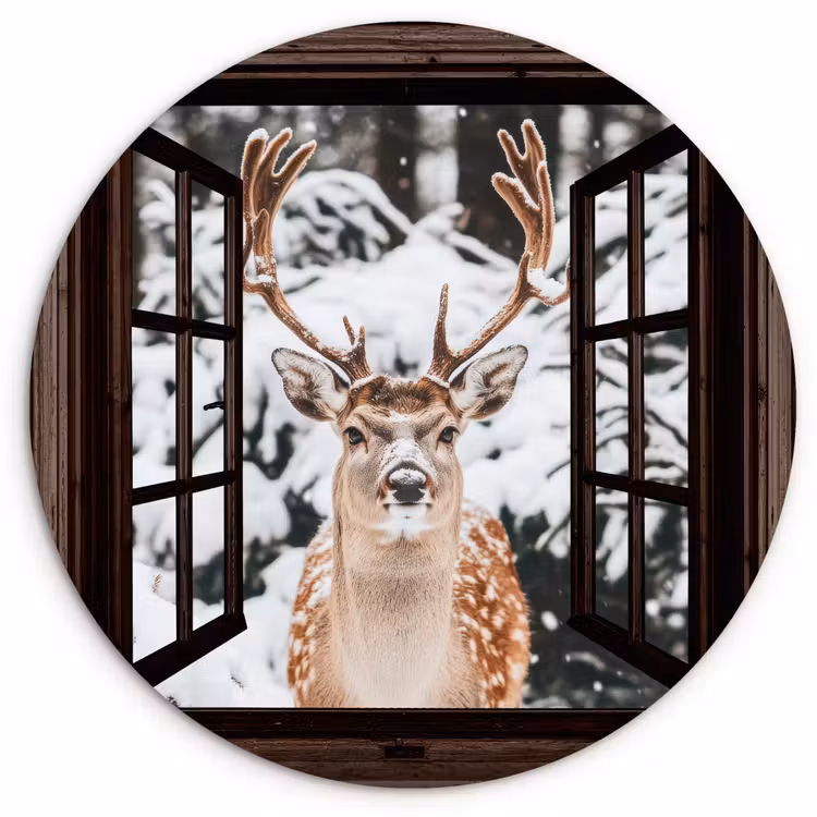 Muurcirkel - Hert - Sneeuw - Winter - Bos - Dieren - Doorkijk — 1