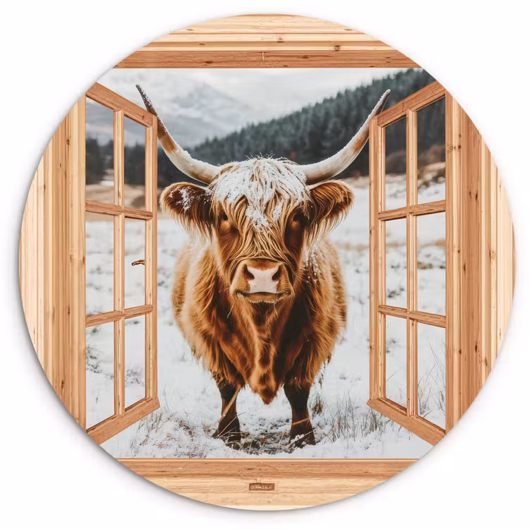 Muurcirkel - Schotse Hooglander - Landschap - Landelijk - Bergen - Winter - Doorkijk — 1