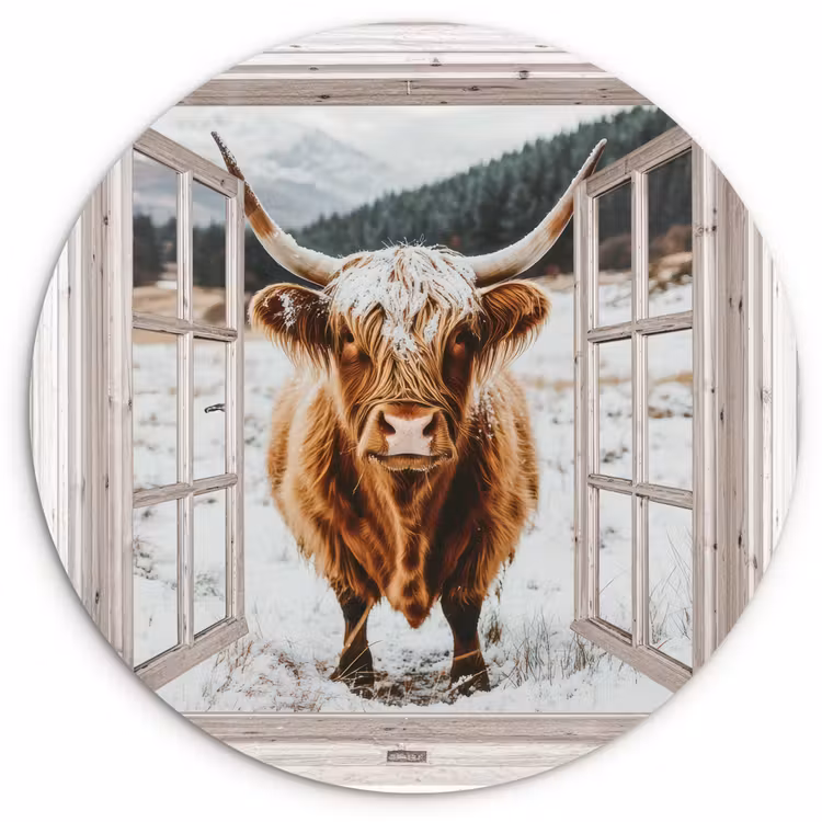 Muurcirkel - Schotse Hooglander - Winterlandschap - Landelijk - Bergen - Doorkijk — 1