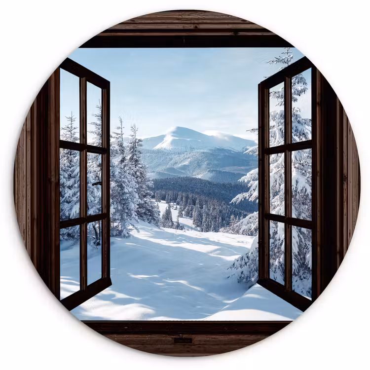 Muurcirkel - Winter - Landschap - Natuur - Berg - Bomen - Doorkijk - Uitzicht — 1