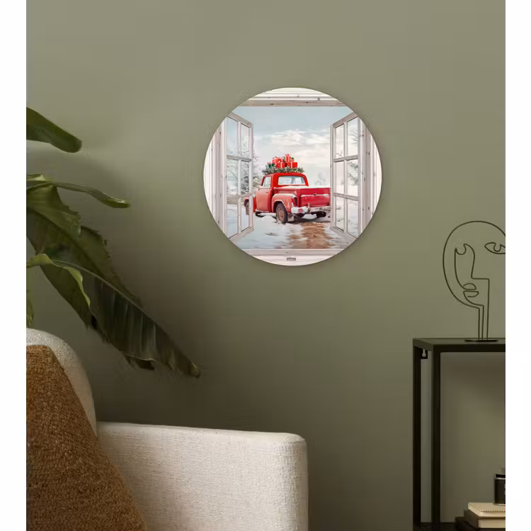 Muurcirkel - Auto - Rood - Cadeaus - Winter - Kerst - Doorkijk - Wit — 3