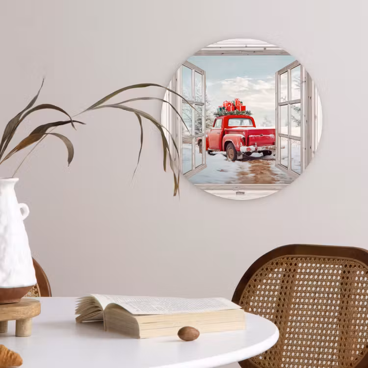 Muurcirkel - Auto - Rood - Cadeaus - Winter - Kerst - Doorkijk - Wit — 4