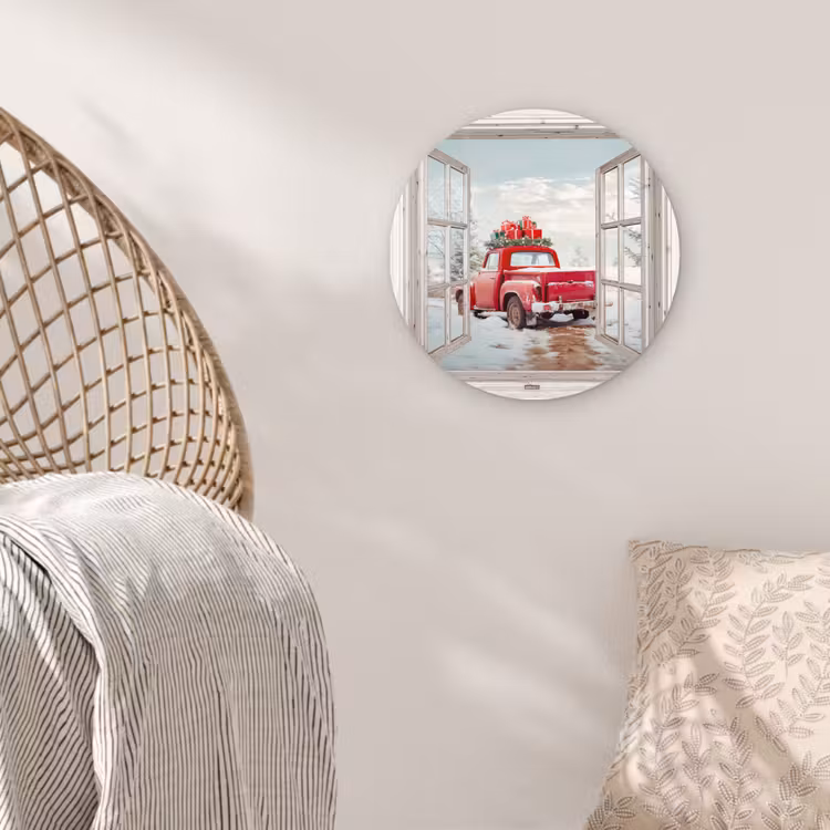 Muurcirkel - Auto - Rood - Cadeaus - Winter - Kerst - Doorkijk - Wit — 5