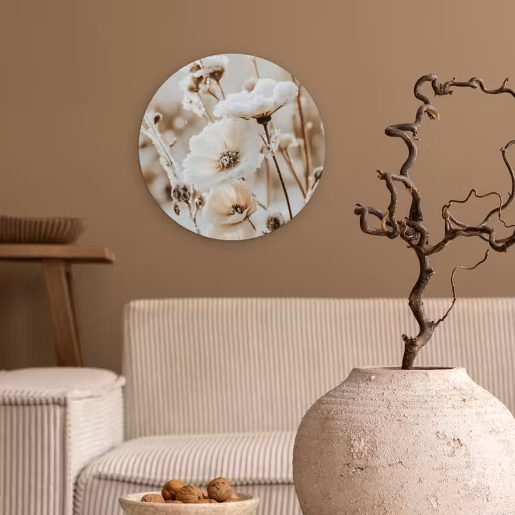 Muurcirkel - Bloemen - Winter - Wit - Sneeuw - Beige — 2