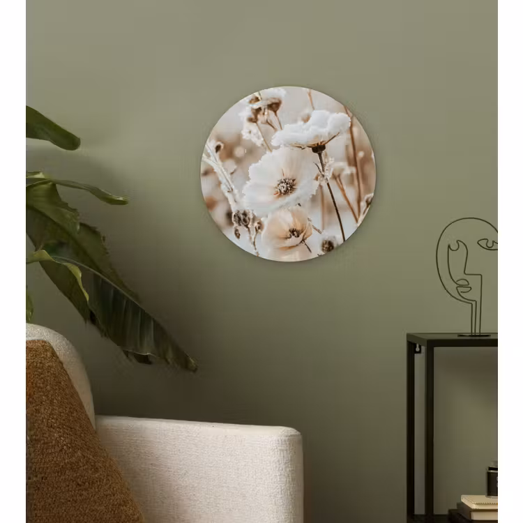 Muurcirkel - Bloemen - Winter - Wit - Sneeuw - Beige — 3