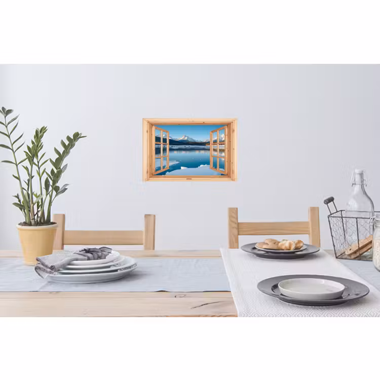 Muursticker - Doorkijk - Landschap - Winter - Meer - Bergen - Uitzicht — 3