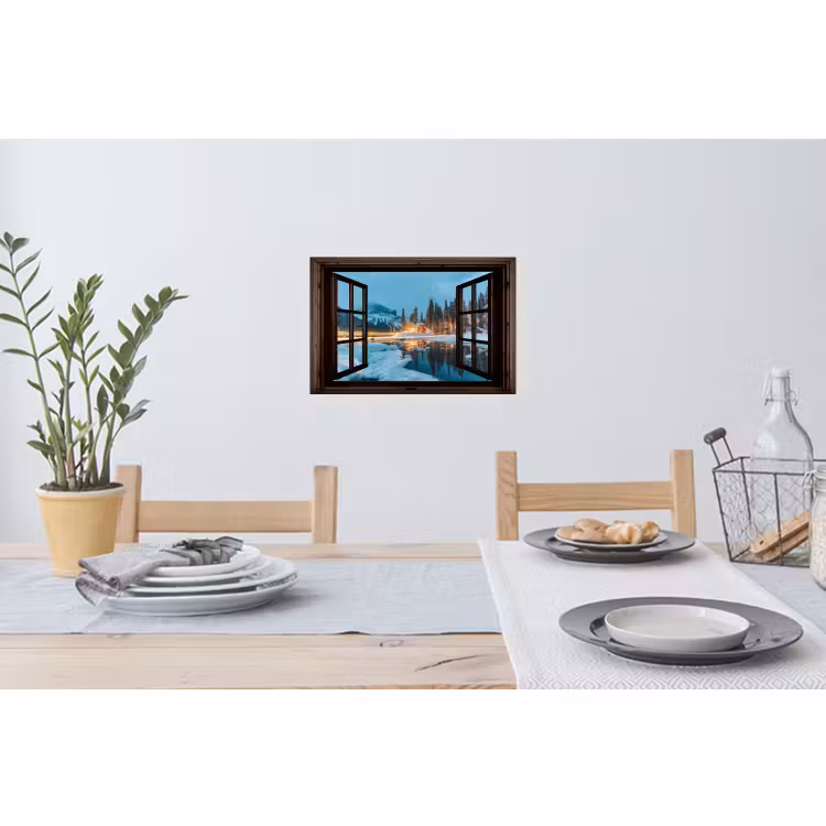 Muursticker - Doorkijk - Winter - Landschap - Natuur - Huis - Bergen — 3