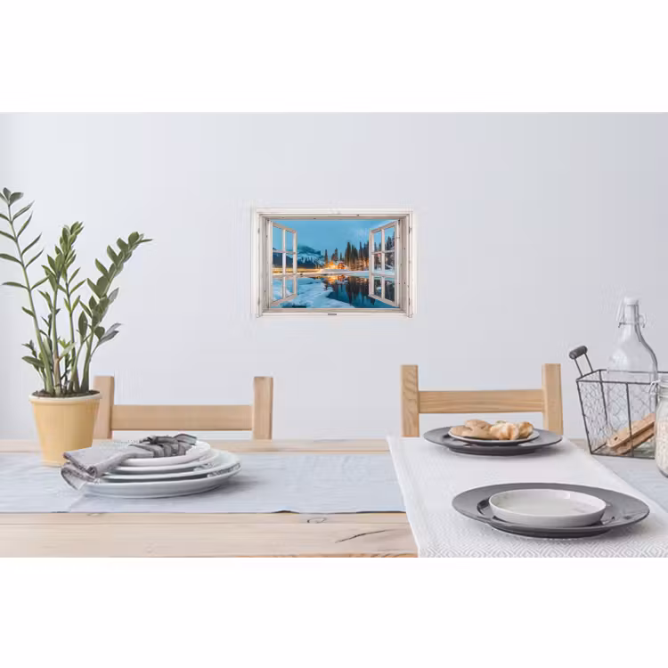 Muursticker - Doorkijk - Winterlandschap - Natuur - Huis - Bergen — 3