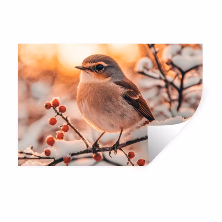 Muursticker - Vogel - Tak - Winter - Dieren - Sneeuw — 1
