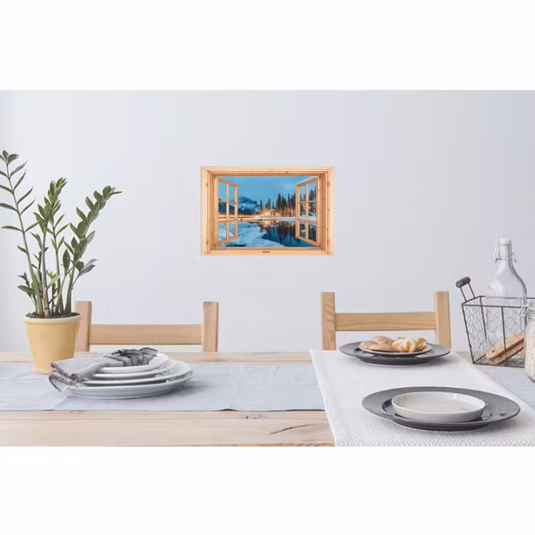Muursticker - Winterlandschap - Natuur - Huis - Bergen - Doorkijk - Raam — 3