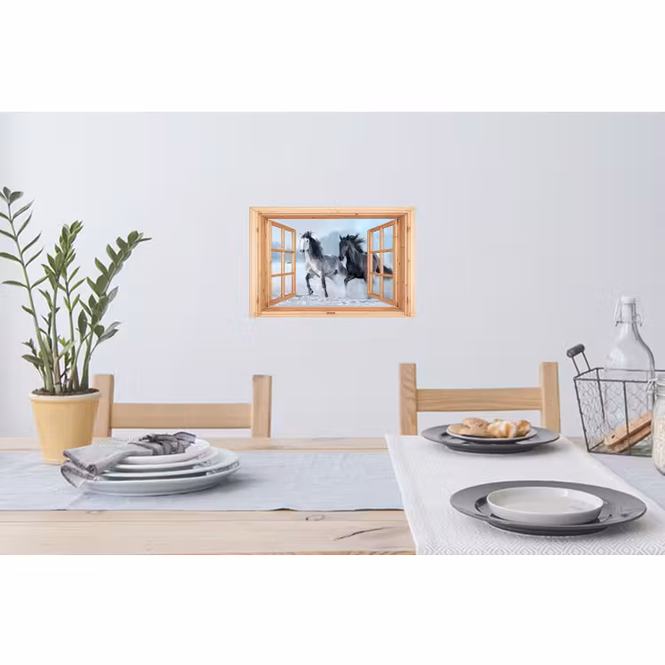 Muursticker - Doorkijk - Paarden - Winter - Dieren - Natuur - Hout — 3