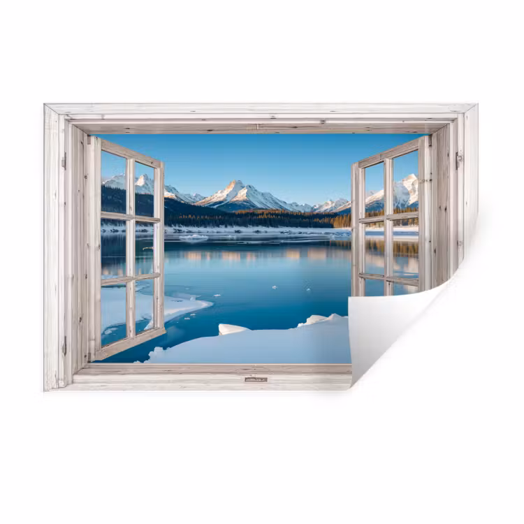 Muursticker - Landschap - Winter - Meer - Bergen - Uitzicht - Doorkijk - Licht — 1