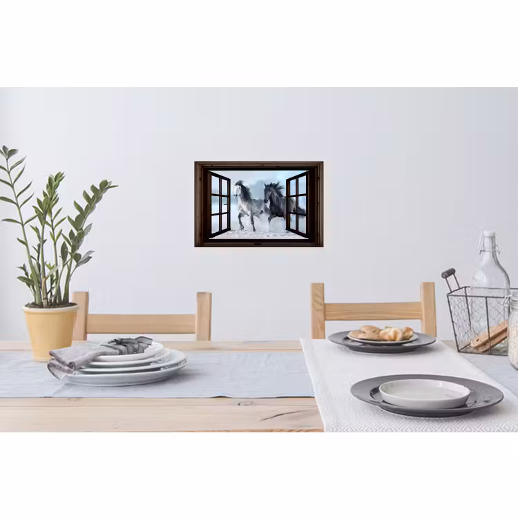 Muursticker - Paarden - Winter - Dieren - Natuur - Doorkijk — 3