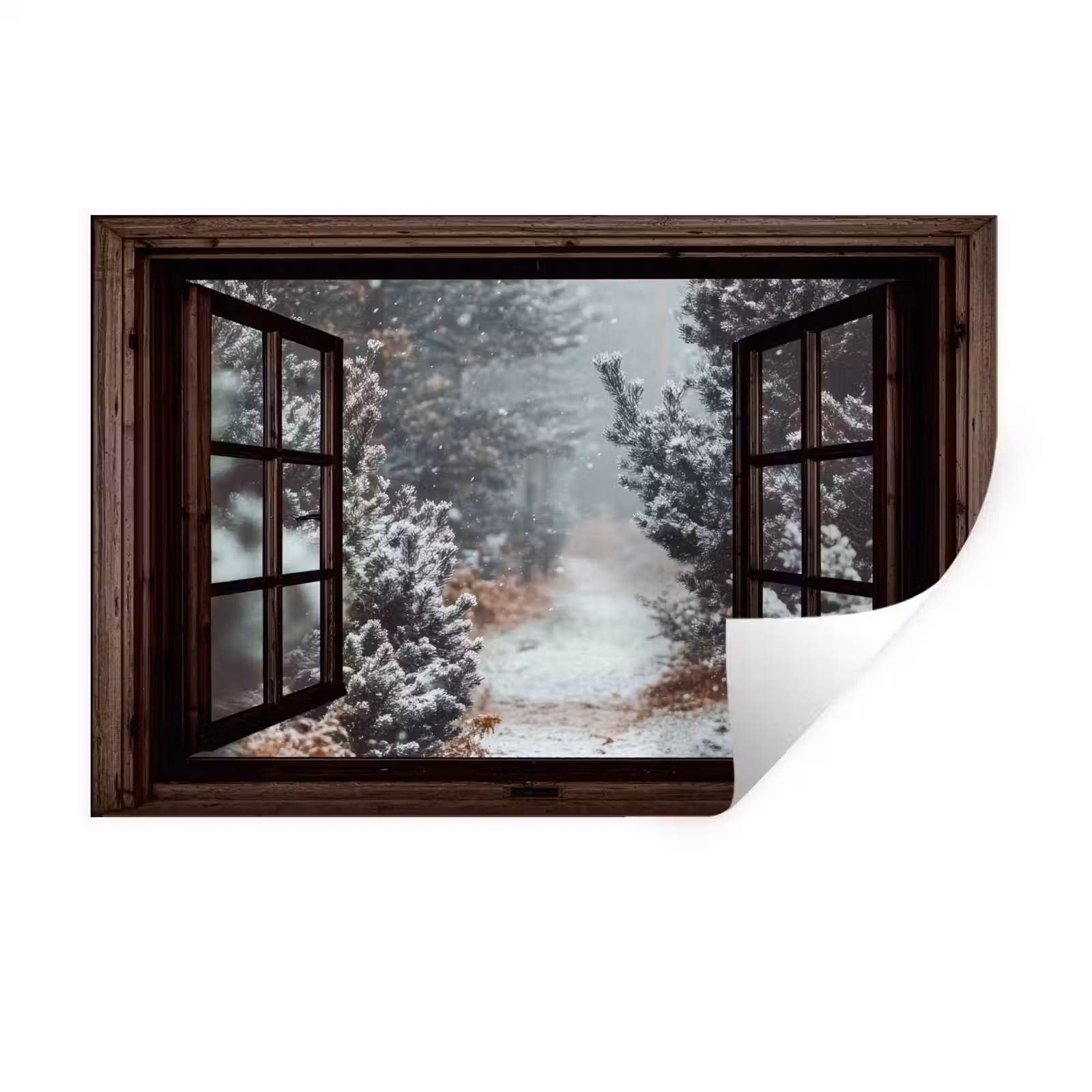 Muursticker - Bos - Winter - Bomen - Natuur - Pad - Doorkijk — 1