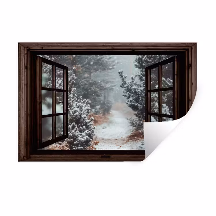 Muursticker - Bos - Winter - Bomen - Natuur - Pad - Doorkijk — 1