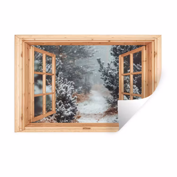 Muursticker - Bos - Winter - Bomen - Natuur - Pad - Doorkijk — 1