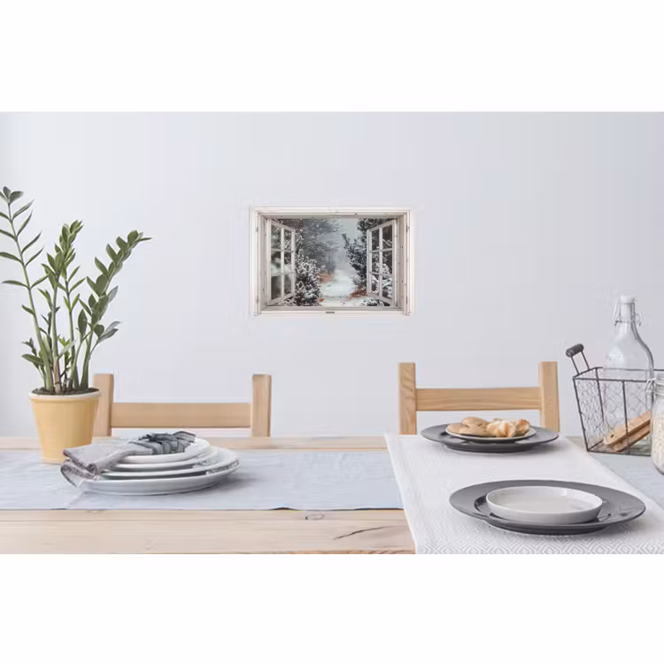 Muursticker - Bos - Winter - Bomen - Natuur - Pad - Doorkijk - Wit — 3