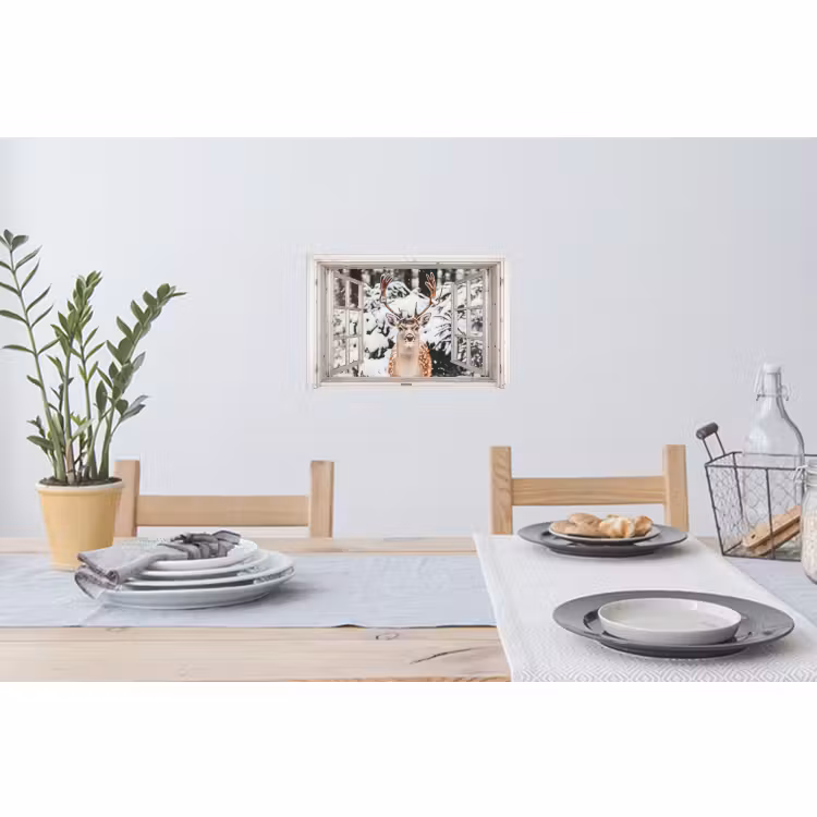 Muursticker - Doorkijk - Hert - Sneeuw - Winter - Bos - Dieren - Natuur — 3