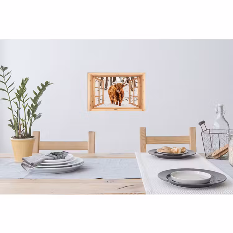 Muursticker - Schotse Hooglander - Winter - Landschap - Natuur - Dieren - Doorkijk — 3