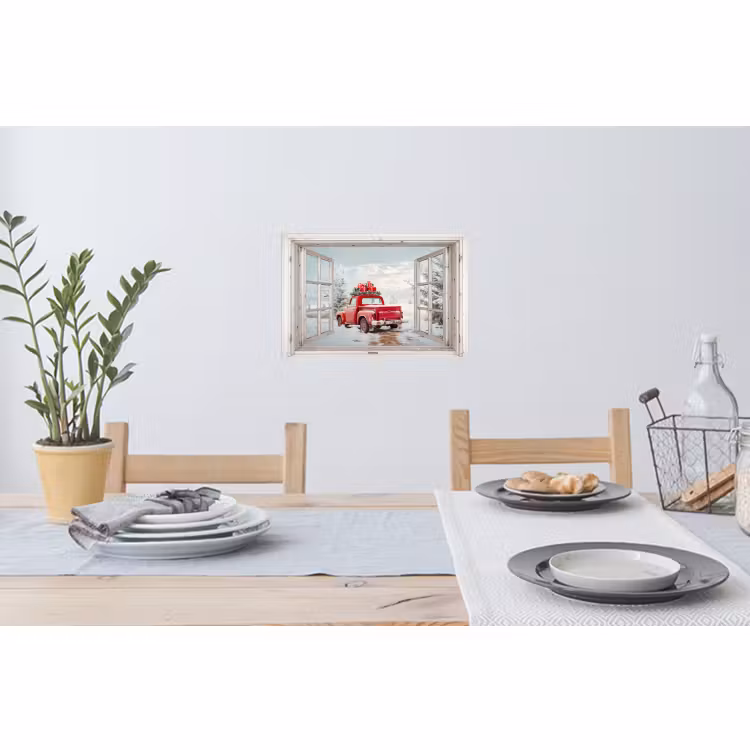 Muursticker - Auto - Rood - Cadeaus - Winter - Kerst - Doorkijk - Wit — 3