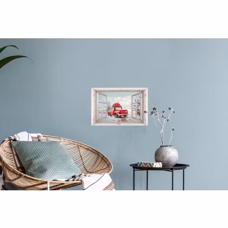 Muursticker - Auto - Rood - Cadeaus - Winter - Kerst - Doorkijk - Wit — 4
