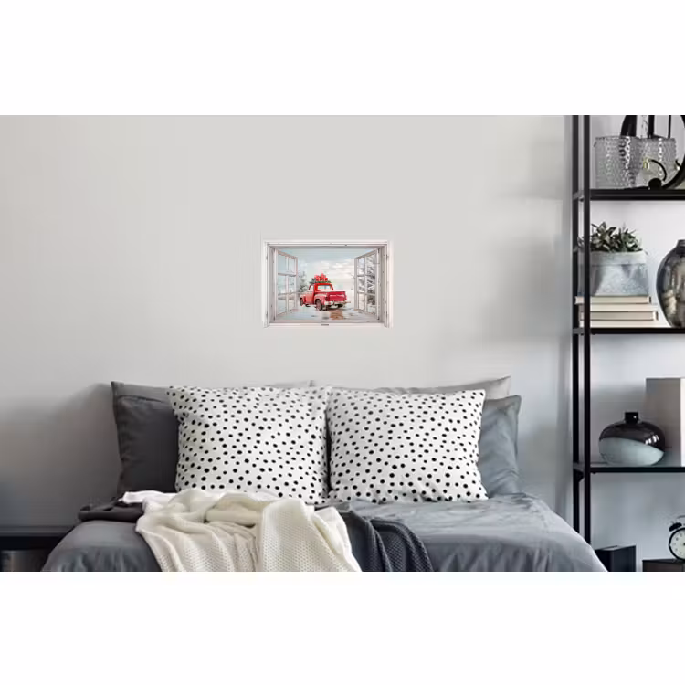 Muursticker - Auto - Rood - Cadeaus - Winter - Kerst - Doorkijk - Wit — 5