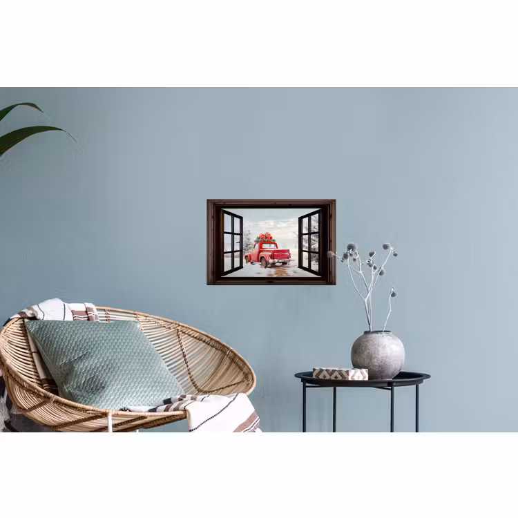 Muursticker - Doorkijk - Auto - Rood - Cadeaus - Winterlandschap - Kerst — 4