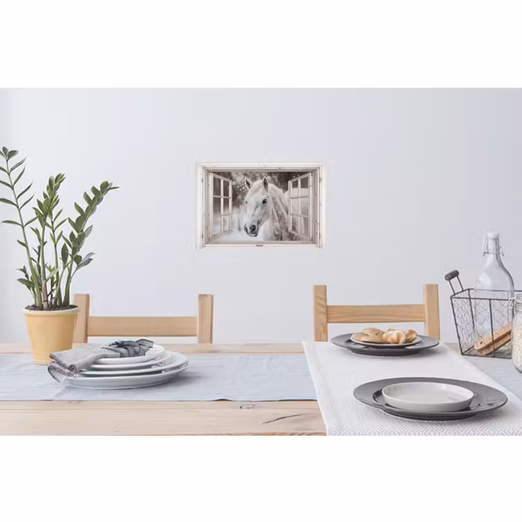 Muursticker - Paard - Wit - Winter - Sneeuw - Doorkijk - Dieren — 3