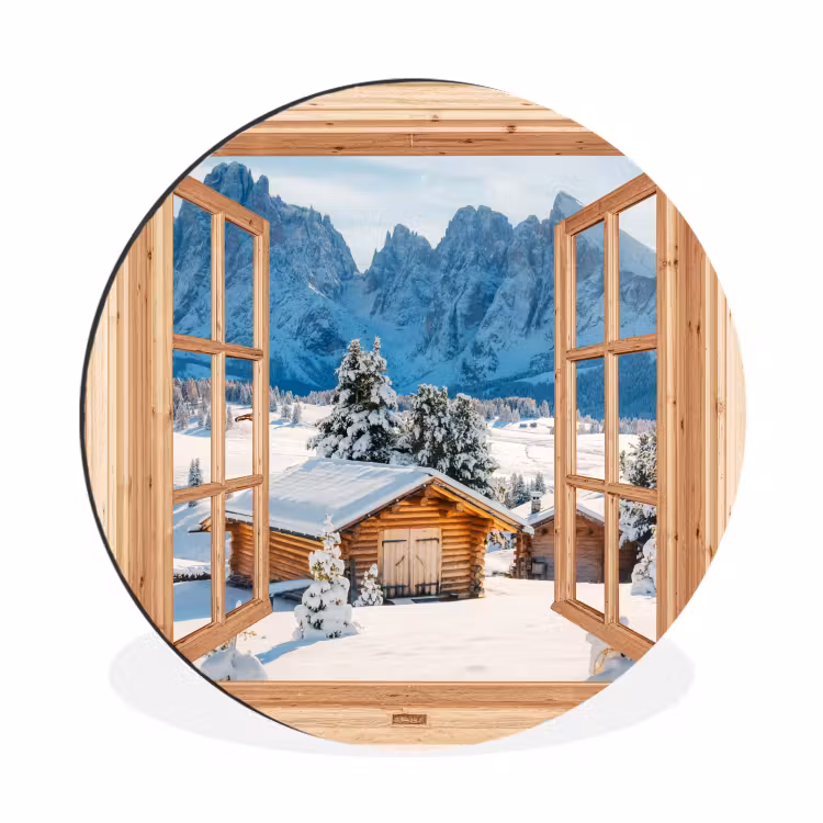 Doorkijk - Winterlandschap - Huisje - Bergen - Uitzicht — 1