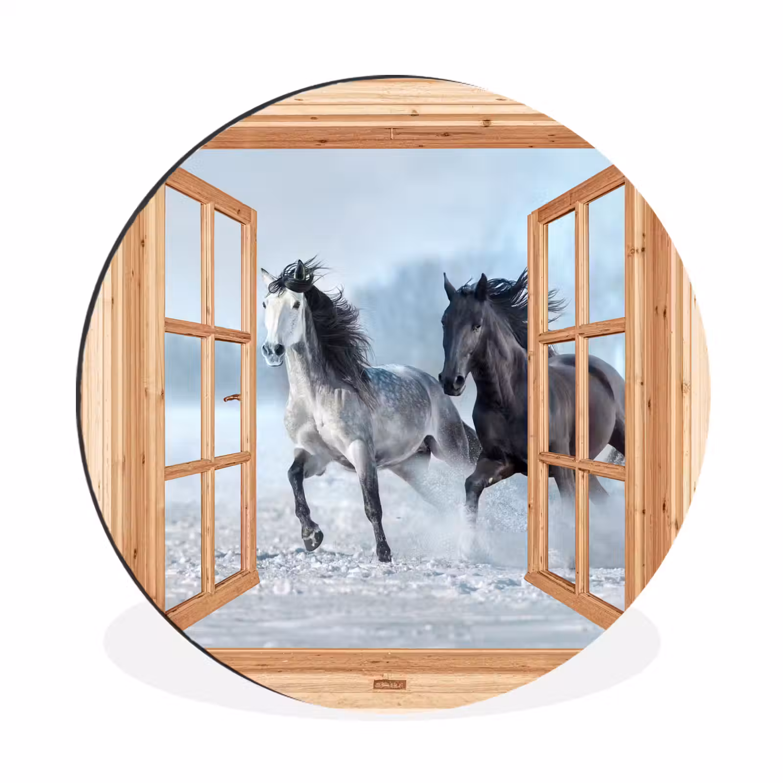 Doorkijk - Paarden - Winter - Dieren - Natuur - Hout — 1