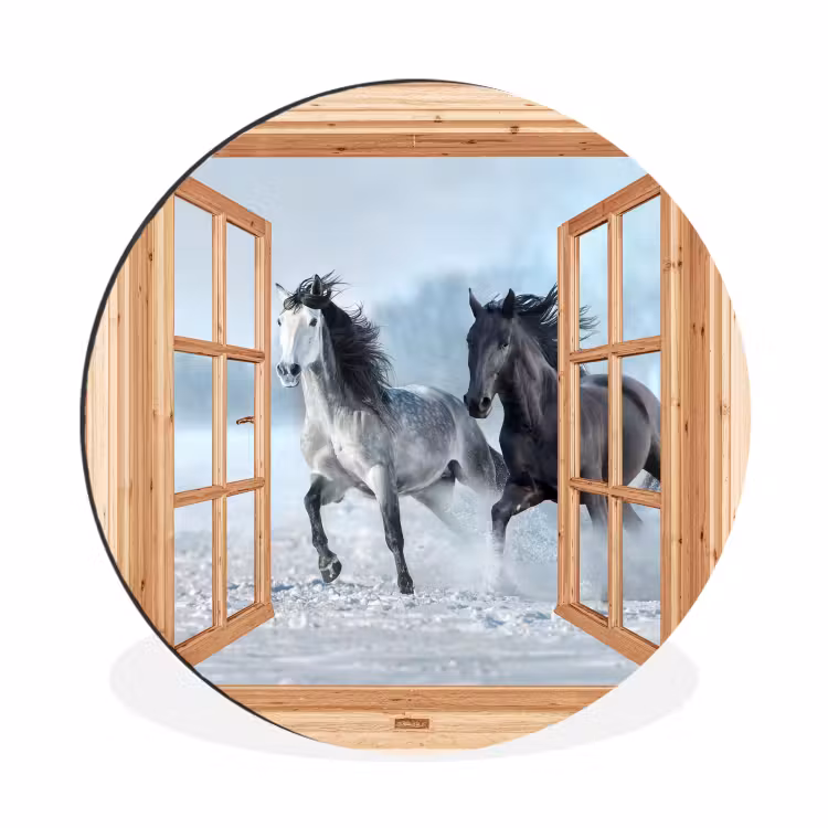 Doorkijk - Paarden - Winter - Dieren - Natuur - Hout — 1