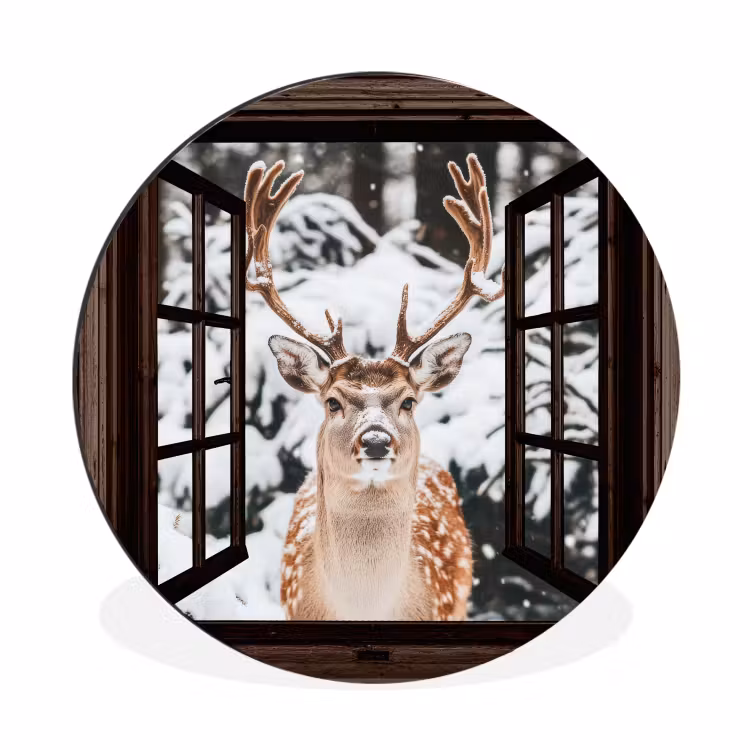 Hert - Sneeuw - Winter - Bos - Dieren - Doorkijk — 1
